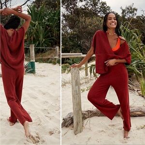 SET Free People Beach Jaclyn Sweater Top & Pants Set - Burnt Henna Small